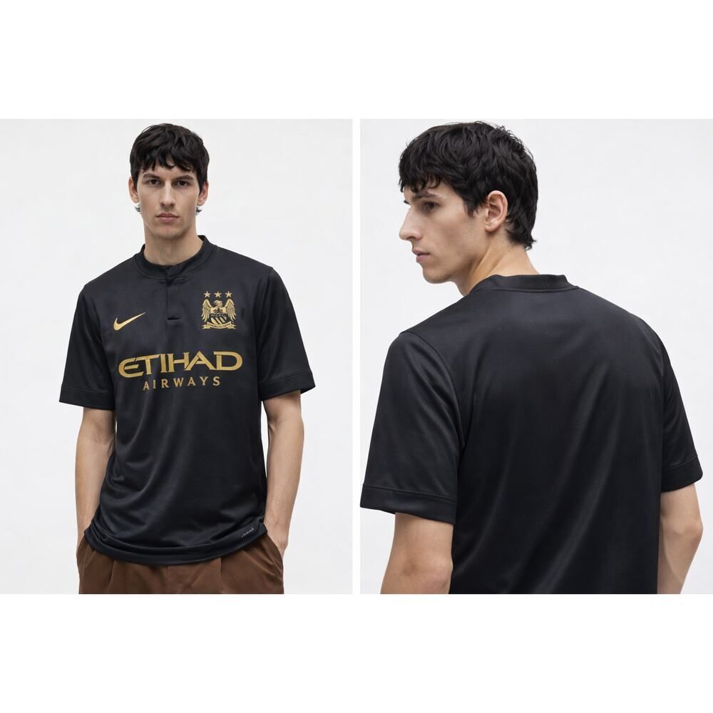 Official Nike Man City 2013 Black Gold Jersey Dri Fit Size S Vintage Soccer Core